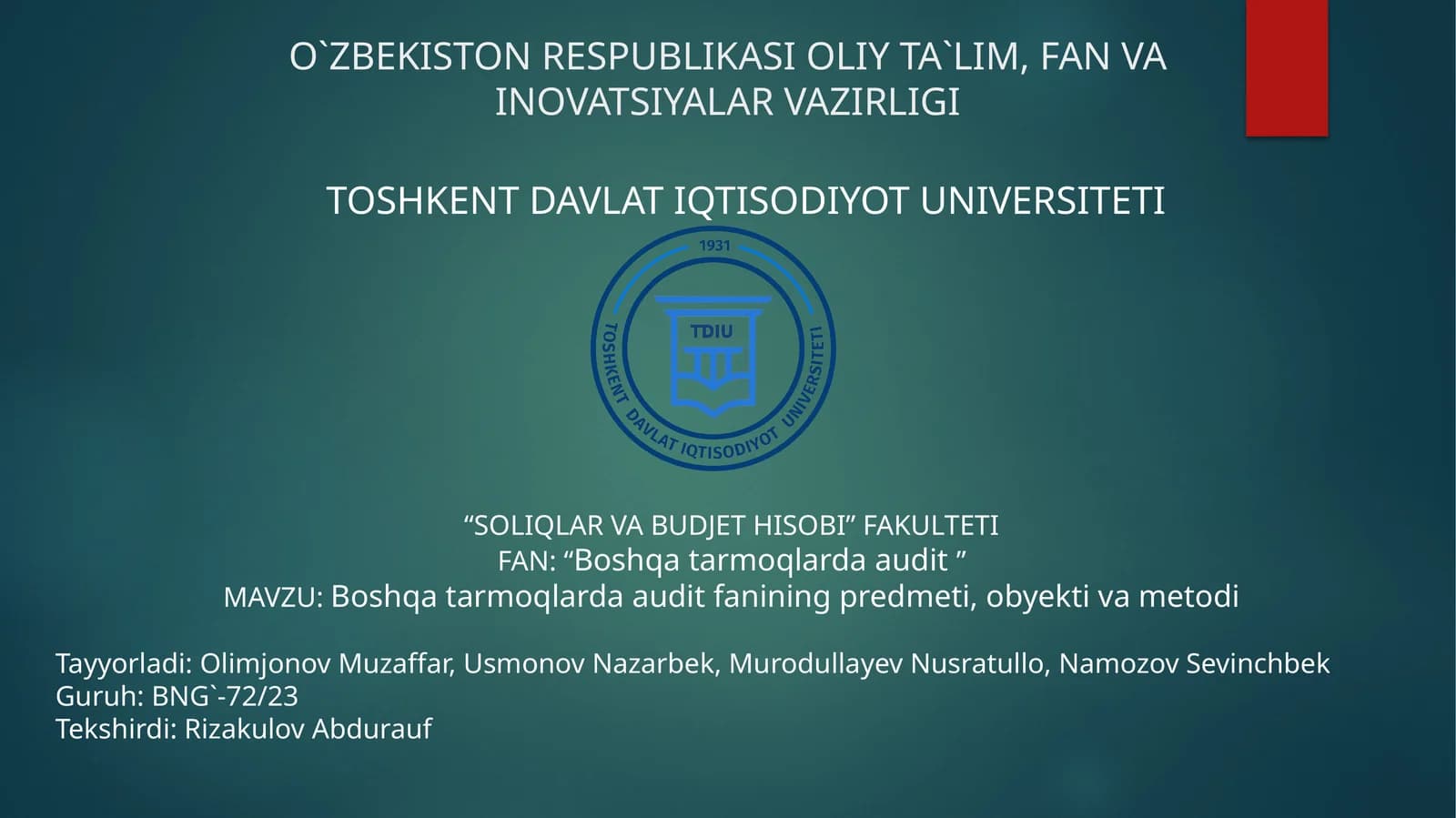 "Boshqa tarmoqlarda audit"