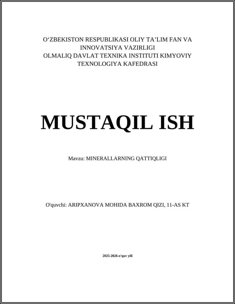 MINERALLARNING QATTIQLIGI
