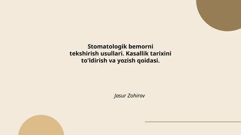 Stomatologik bemorni tekshirish usullari
