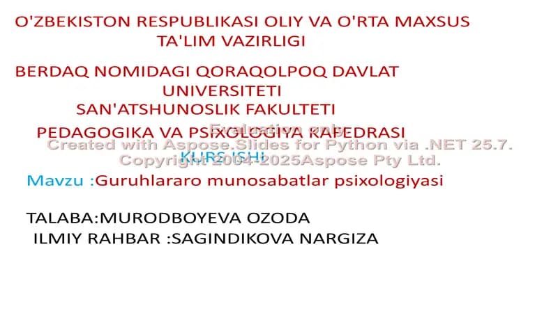 Guruhlararo munosabatlar psixologiyasi kurs ishi