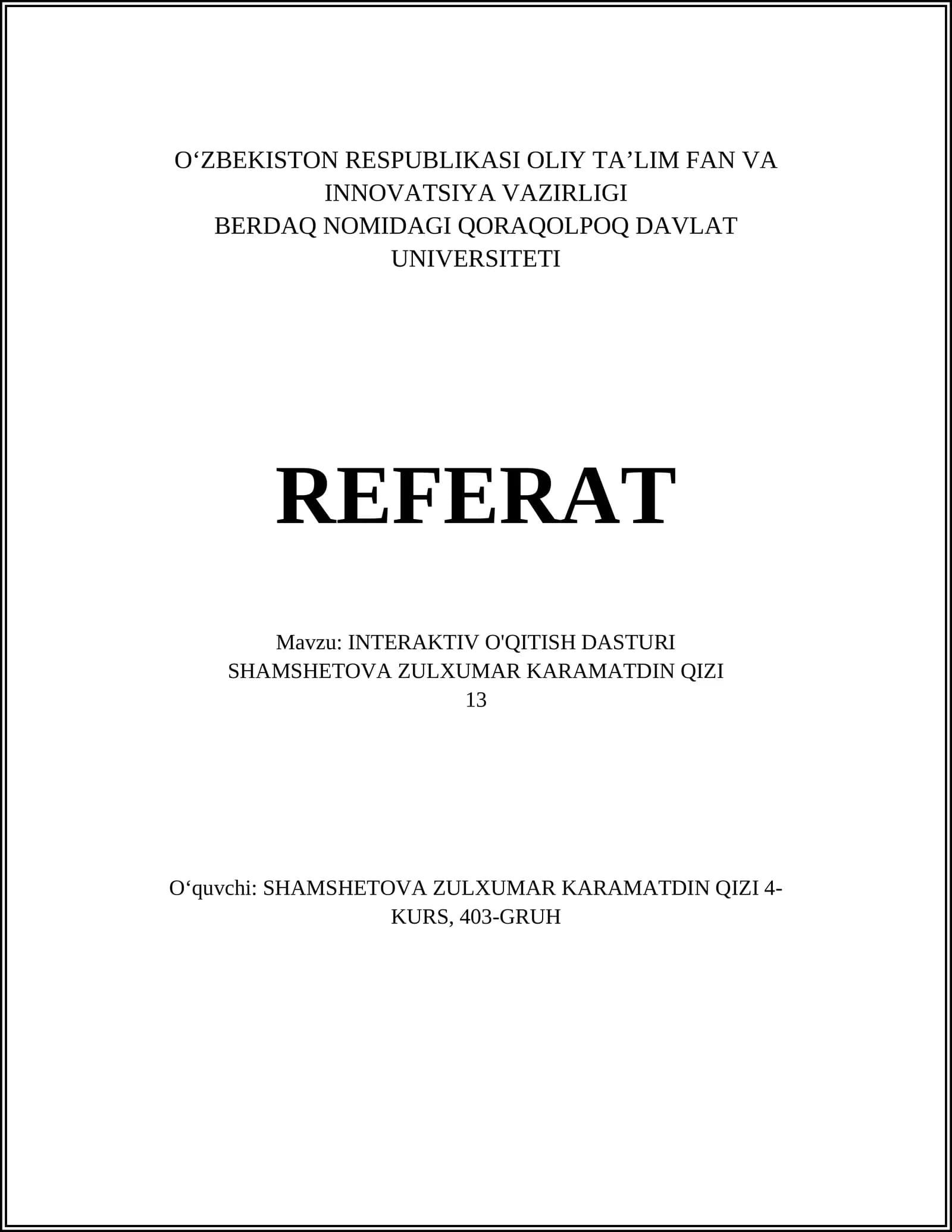 INTERAKTIV O'QITISH DASTURI