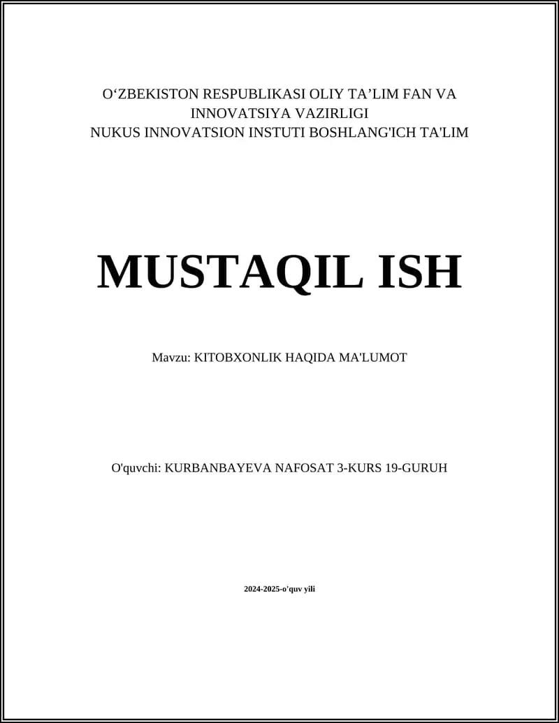 KITOBXONLIK HAQIDA MA'LUMOT