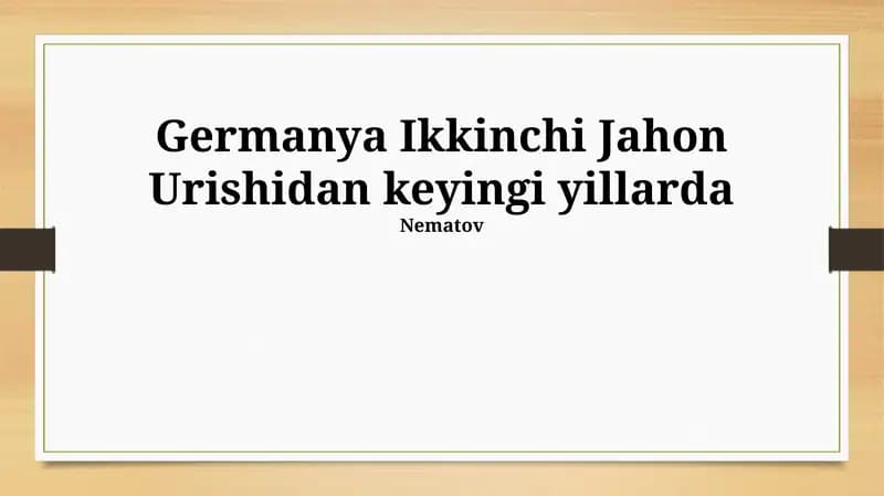 Germanya Ikkinchi Jahon Urishidan keyingi yillarda