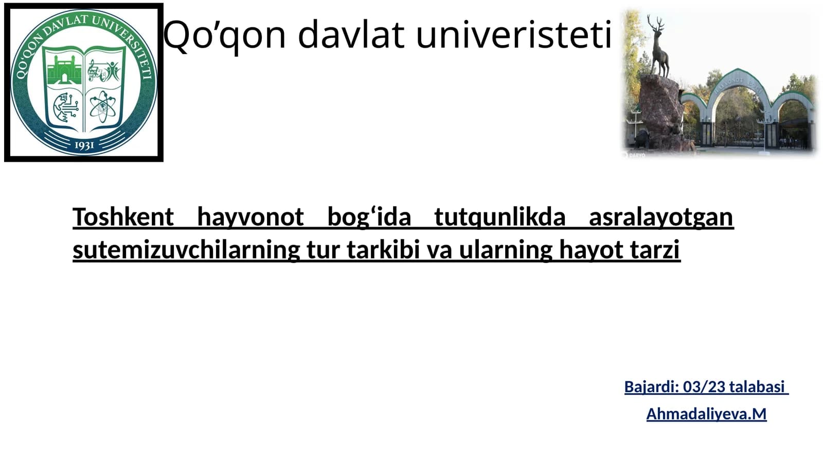 Toshkent hayvonot bog'ida tutqunlikda asralayotgan sutemizuvchilar