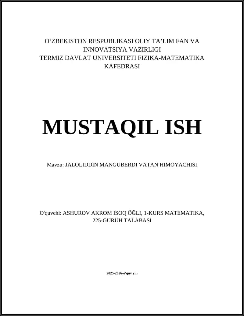 Jaloliddin Manguberdi Vatan Himoyachisi