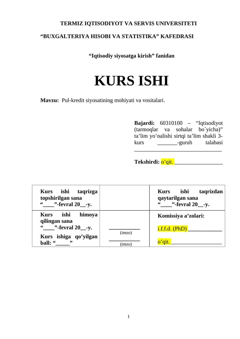 Pul-kredit siyosatining mohiyati va vositalari