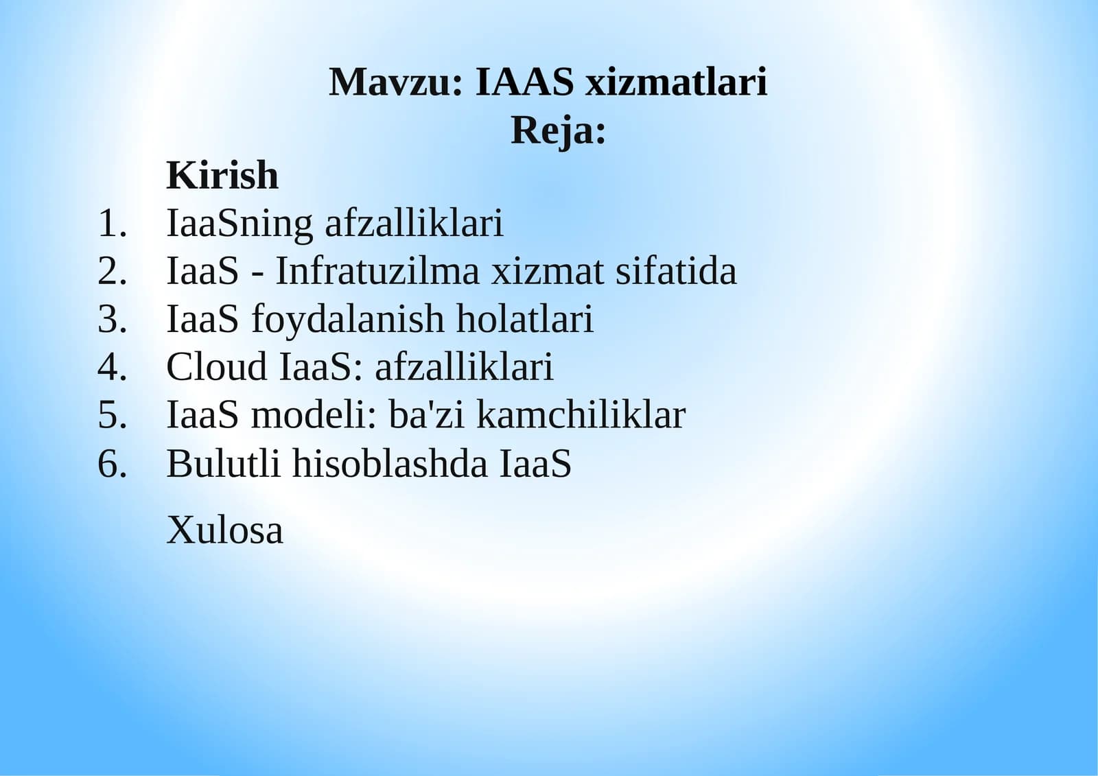 IAAS xizmatlari Reja