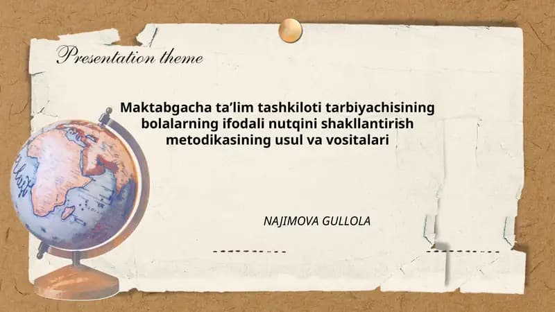 Maktabgacha taʼlim tashkiloti tarbiyachisining bolalarning ifodali nutqini shakllantirish metodikasining usul va vositalari