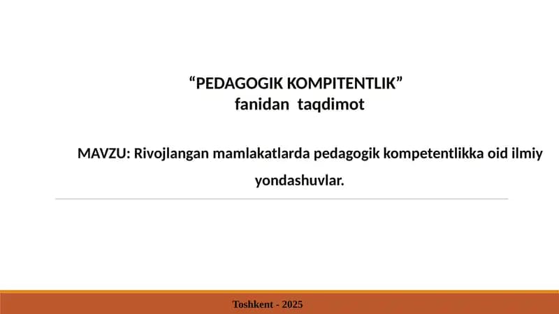 Rivojlangan Mamlakatlarda Pedagogik Kompetentlik