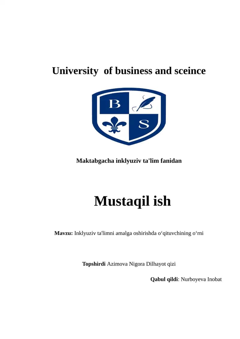 Inklyuziv ta'limni amalga oshirishda oʻqituvchining oʻrni