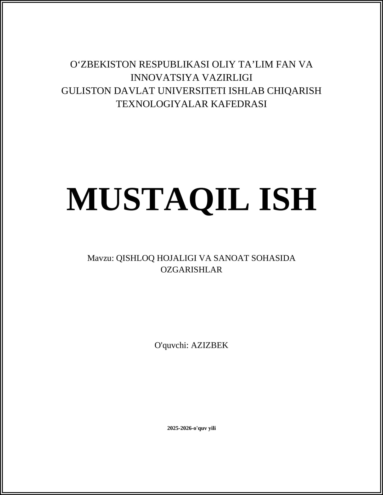 Qishloq xo‘jaligida mexanizatsiya va avtomatlashtirish
