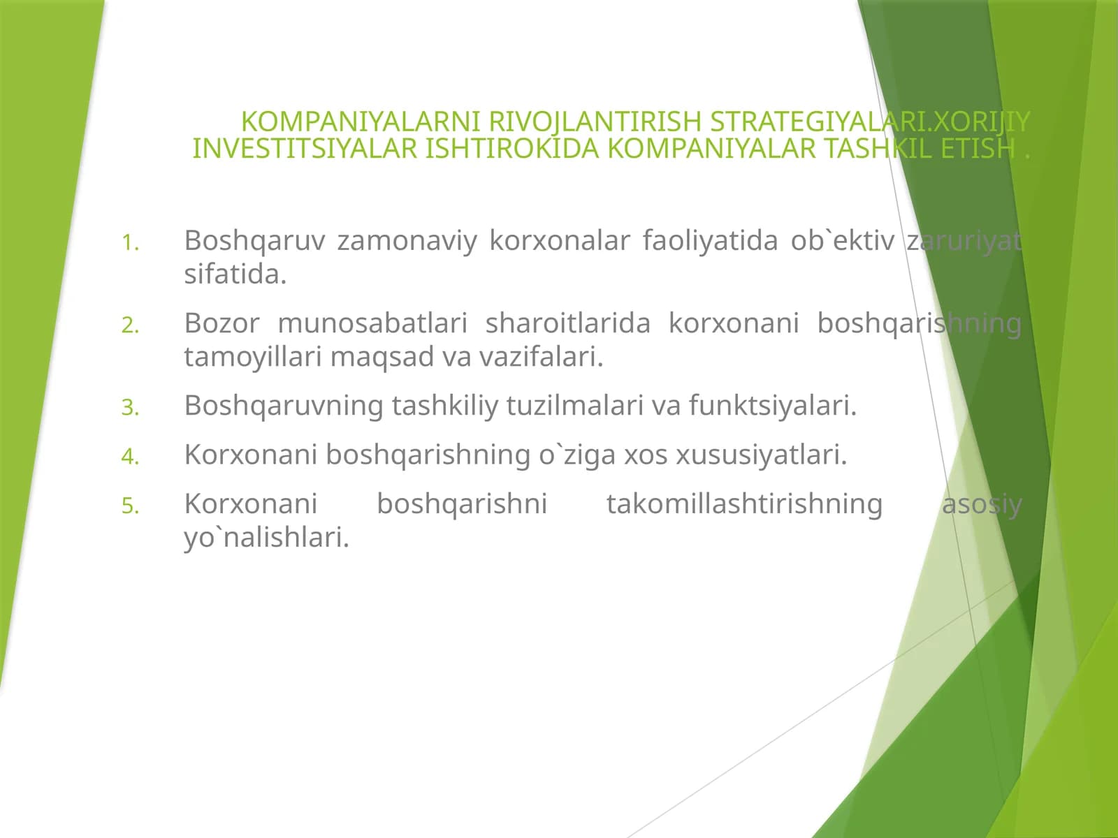 Korxonalar Boshqarishning Tamoyillari