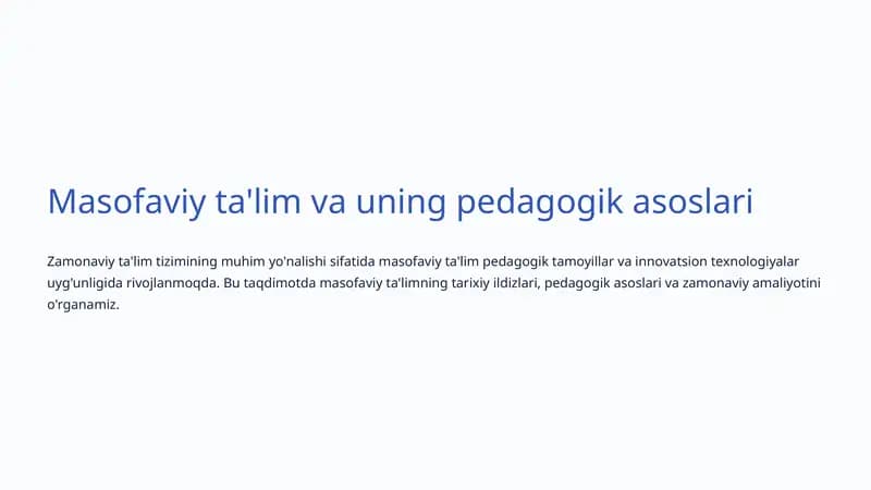 Masofaviy ta'lim va uning pedagogik asoslari