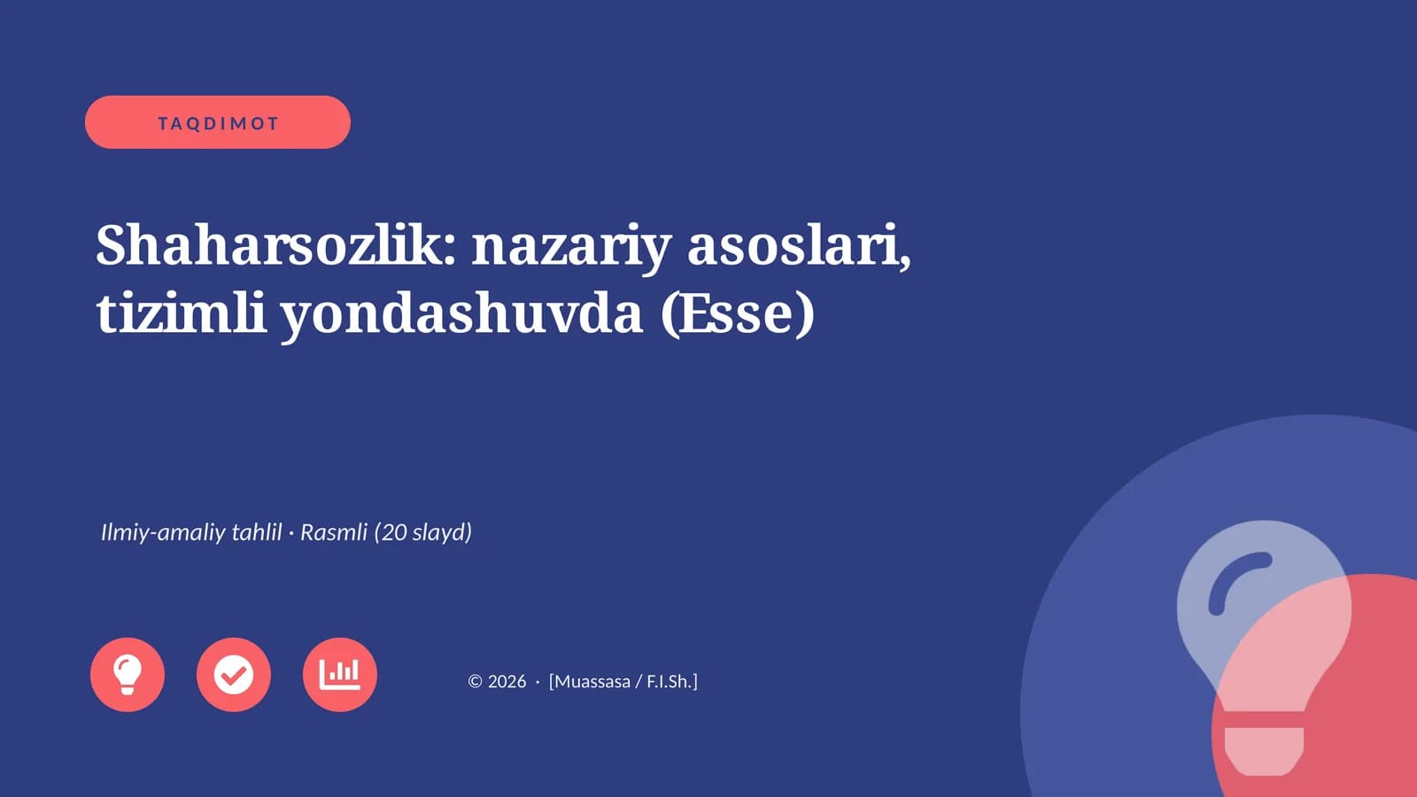Shaharsozlik: nazariy asoslari, tizimli yondashuvda (Esse)