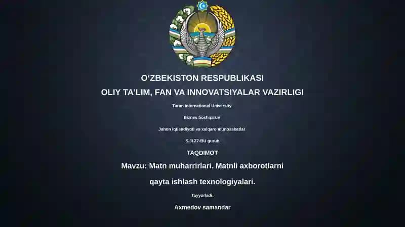 Matn muharrirlari. Matnli axborotlarni qayta ishlash texnologiyalari