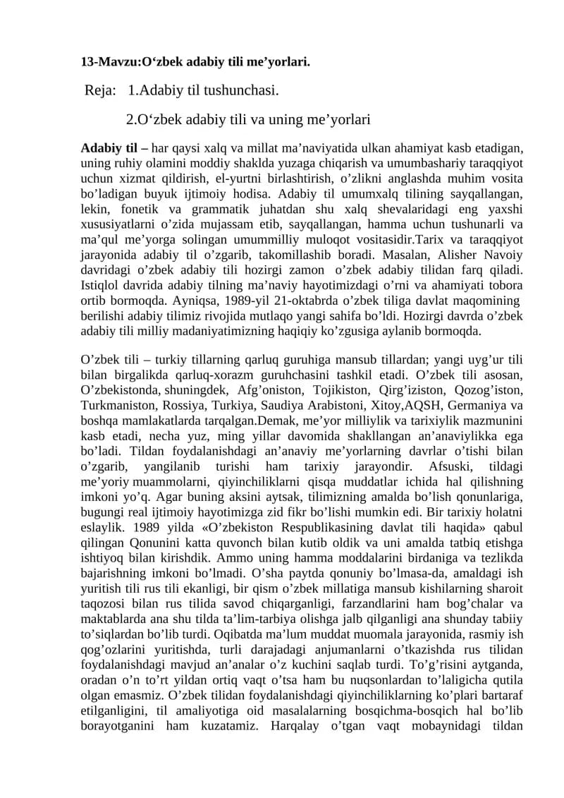 O‘zbek adabiy tili me’yorlari