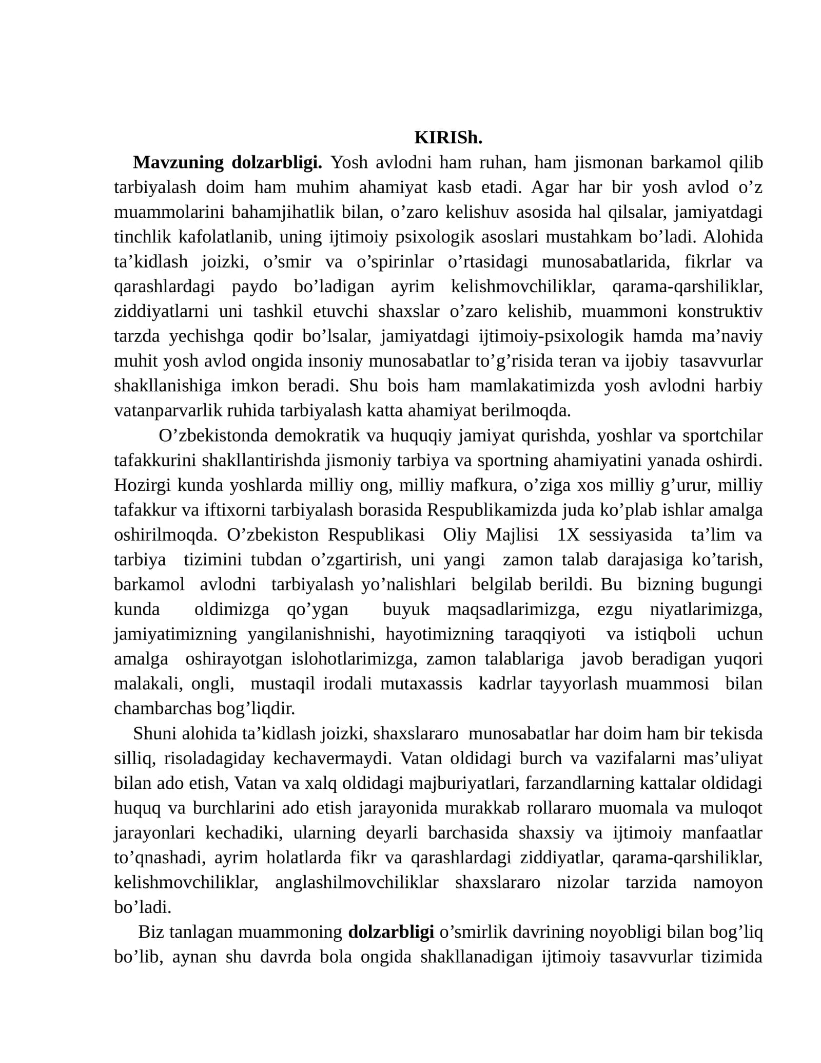 Yosh avlodni ham ruhan, ham jismonan barkamol qilib tarbiyalash