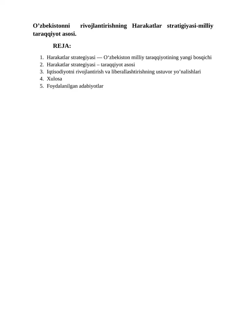 O’zbekistonni  rivojlantirishning Harakatlar stratigiyasi-milliy taraqqiyot asosi.