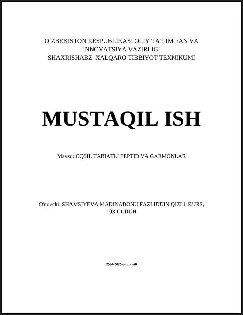OQSIL TABIATLI PEPTID VA GARMONLAR