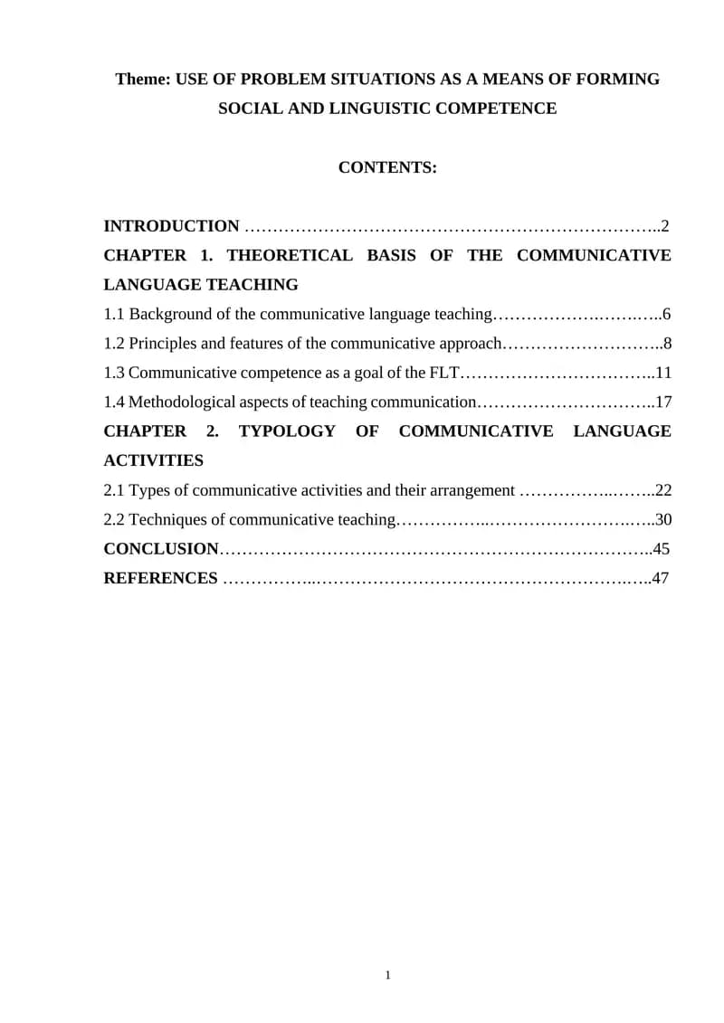 USE OF PROBLEM SITUATIONS AS A MEANS OF FORMING SOCIAL AND LINGUISTIC COMPETENCE