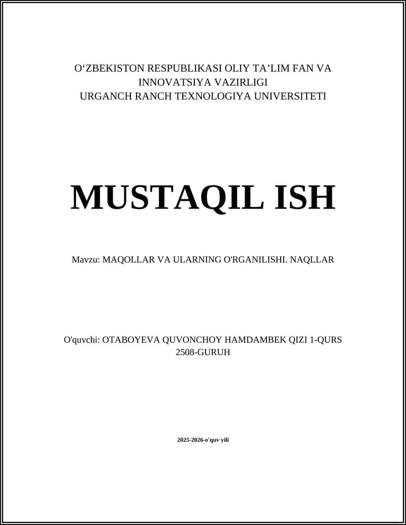 MAQOLLAR VA ULARNING O'RGANILISHI. NAQLLAR