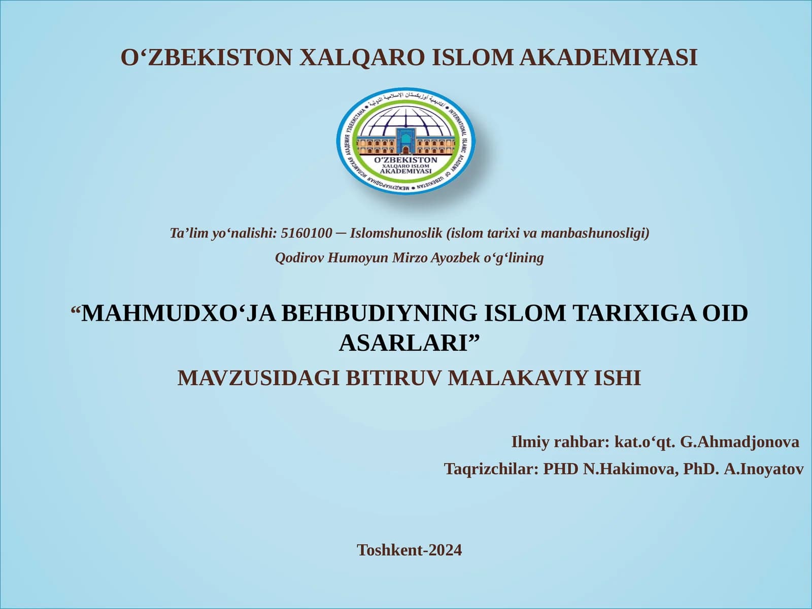 Mahmudxo‘ja Behbudiyning islom tarixiga oid asarlari