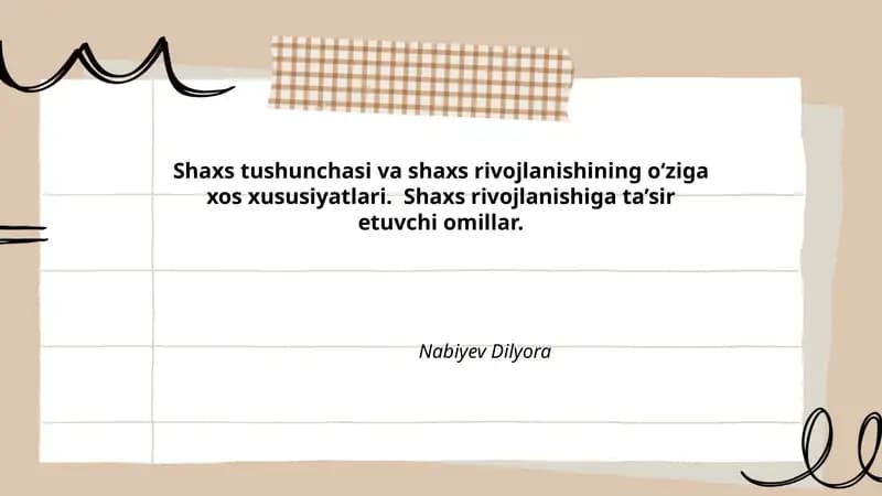 Shaxs tushunchasi va shaxs rivojlanishi