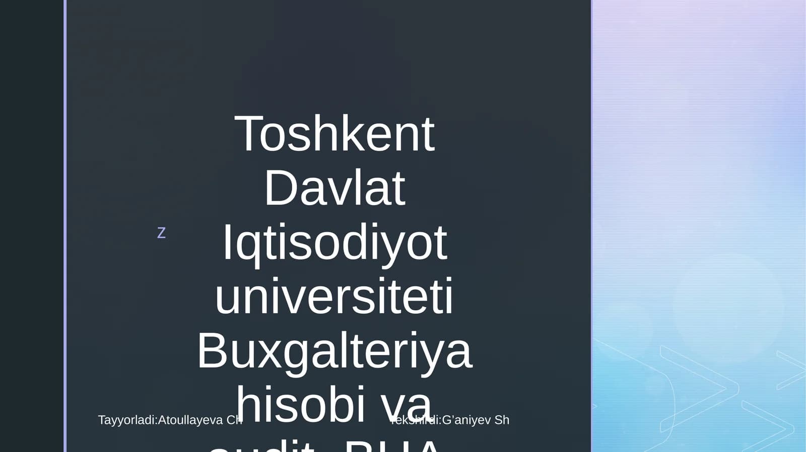 Davlat sektorida buxgalteriya hisobi fanidan “Davlat maqsadli va boshqa budjetdan tashqari jamg’armalari bo’yicha moliyaviy natijalari hisobi“ mavzusida taqdimoti