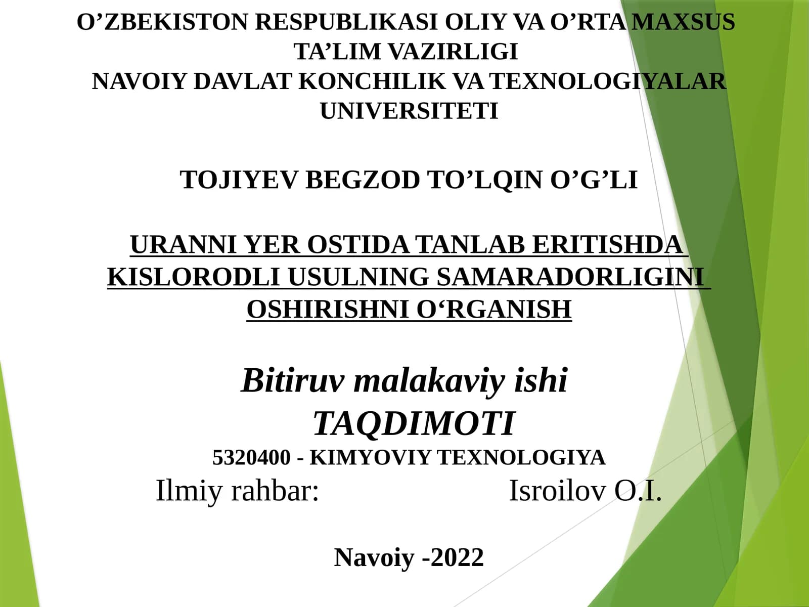 Uzluksiz kislorodli usulni o'shirish