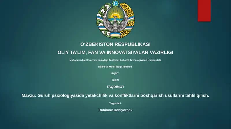 Guruh psixologiyasida yetakchilik va konfliktlarni boshqarish usullarini tahlil qilish