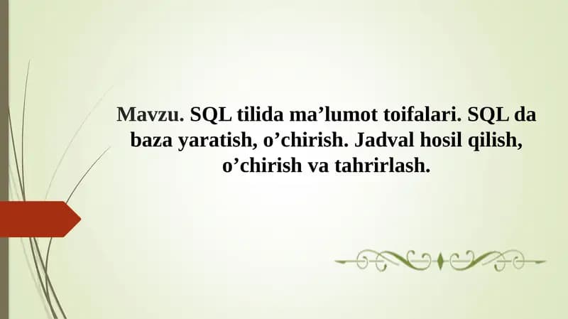 SQL tilida ma’lumot toifalari