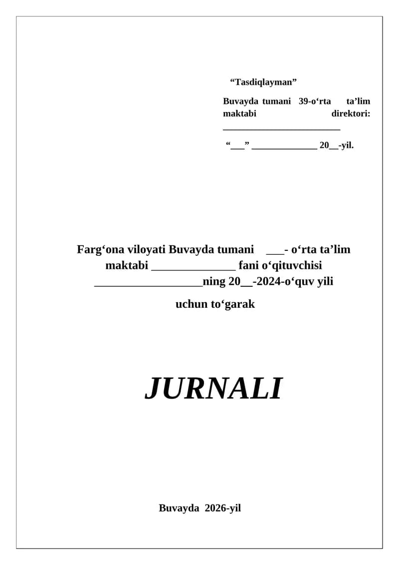 To‘garak Mashg‘ulotlar Jadvallari