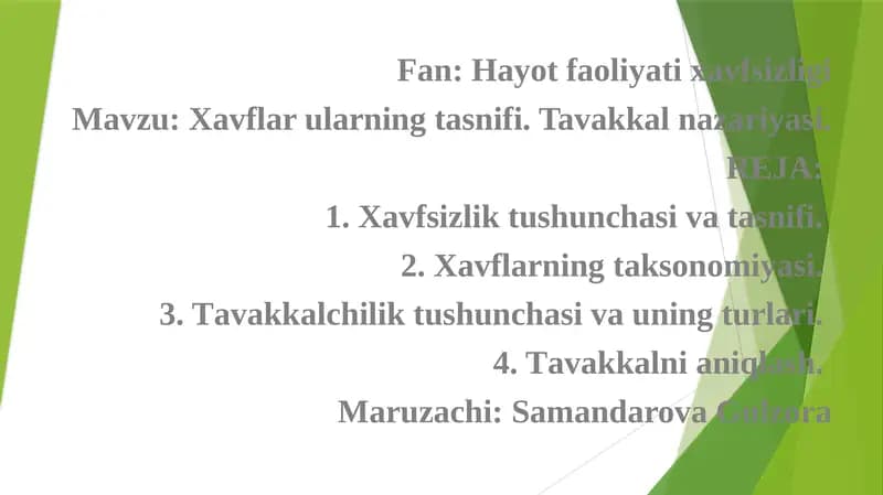 Xavflar va Tavakkal Nazariyasi
