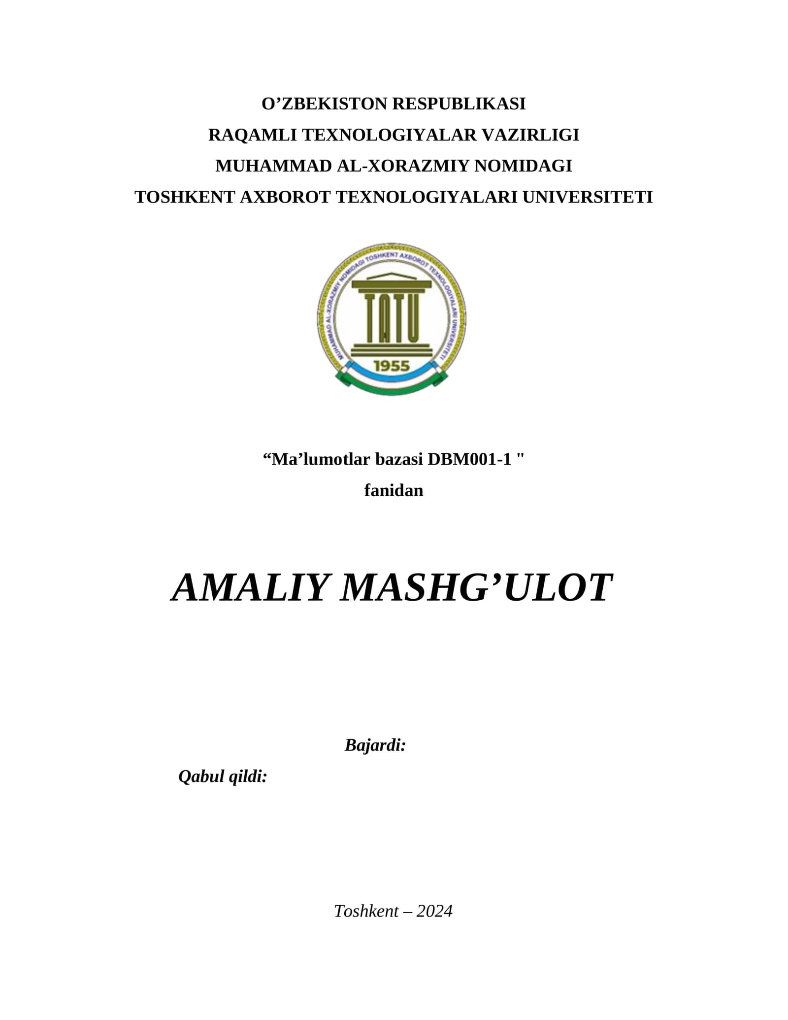 Group by va Order by standart so‘zlaridan foydalanib so‘rov yaratish. Amaliy ish