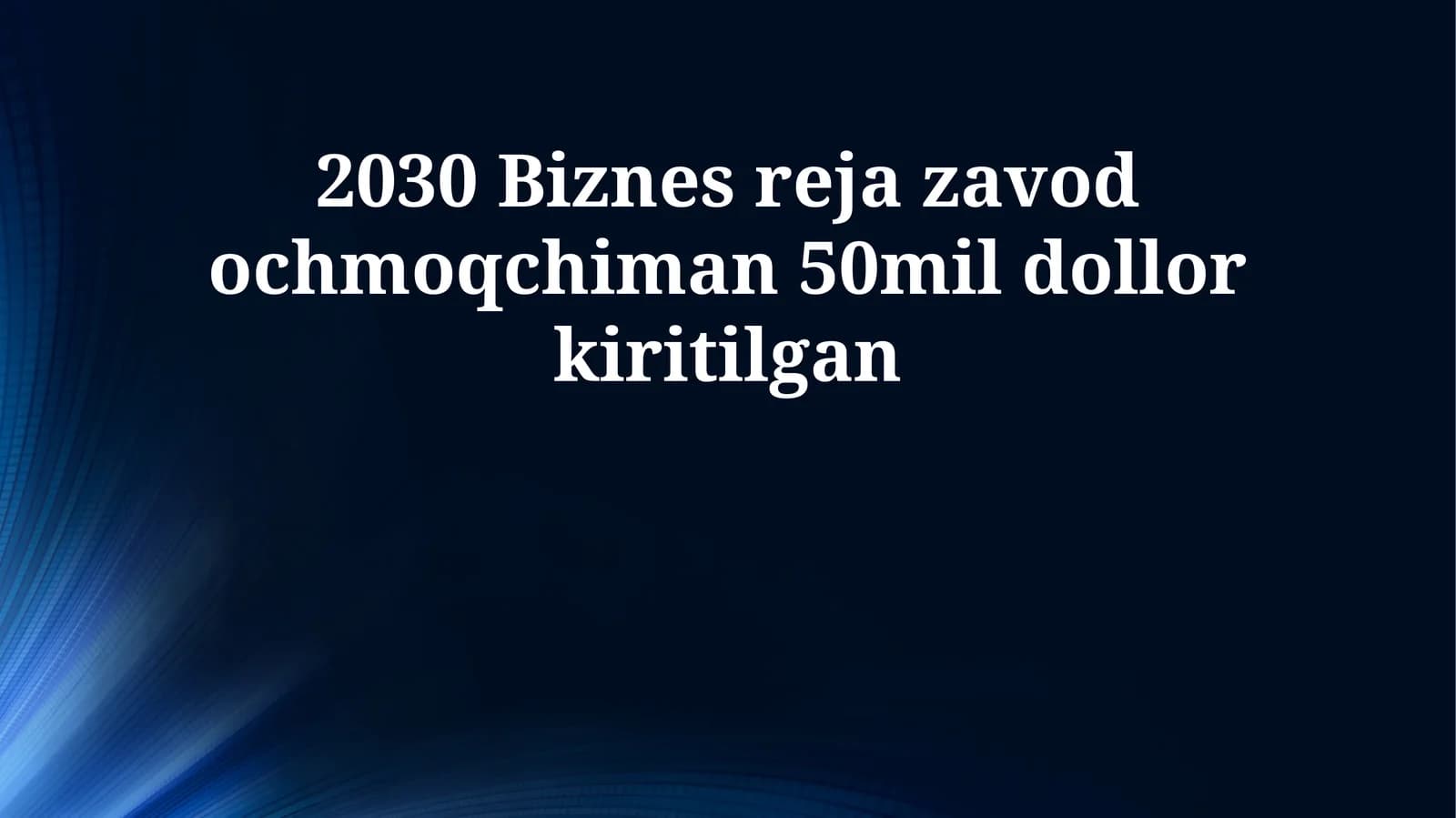 Biznes-reja: 2030-yilga mo'ljallangan fabrika (50 million dollarlik investitsiya)