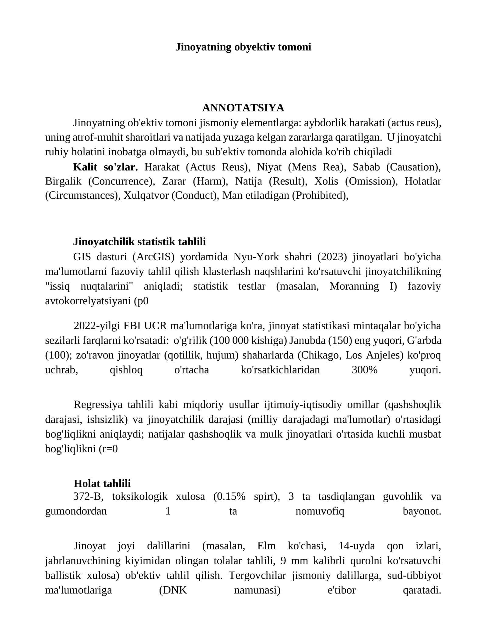 Jinoyatning obyektiv tomoni