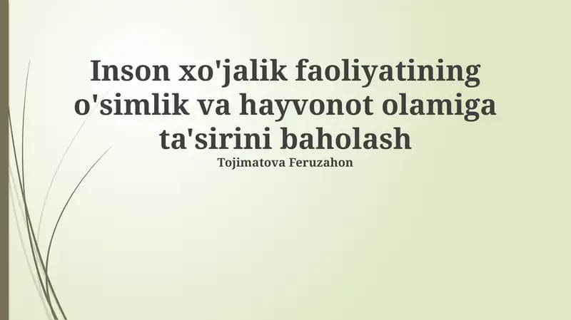 Iqtisodiy Faoliyatning Biologik Xilma-Xillikka Ta'siri