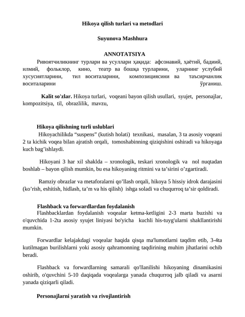 Hikoya qilish turlari va metodlari