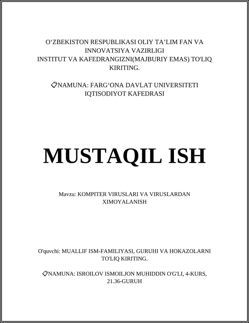 KOMPITER VIRUSLARI VA VIRUSLARDAN XIMOYALANISH
