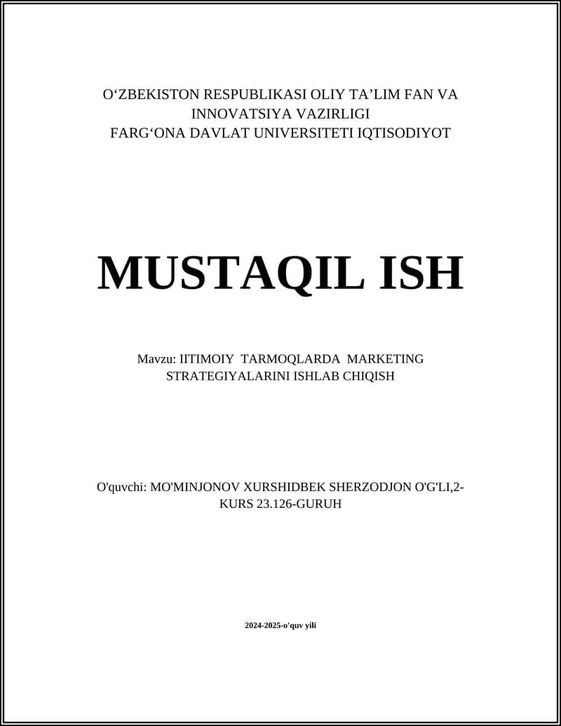IITIMOIY TARMOQLARDA MARKETING STRATEGIYALARINI ISHLAB CHIQISH