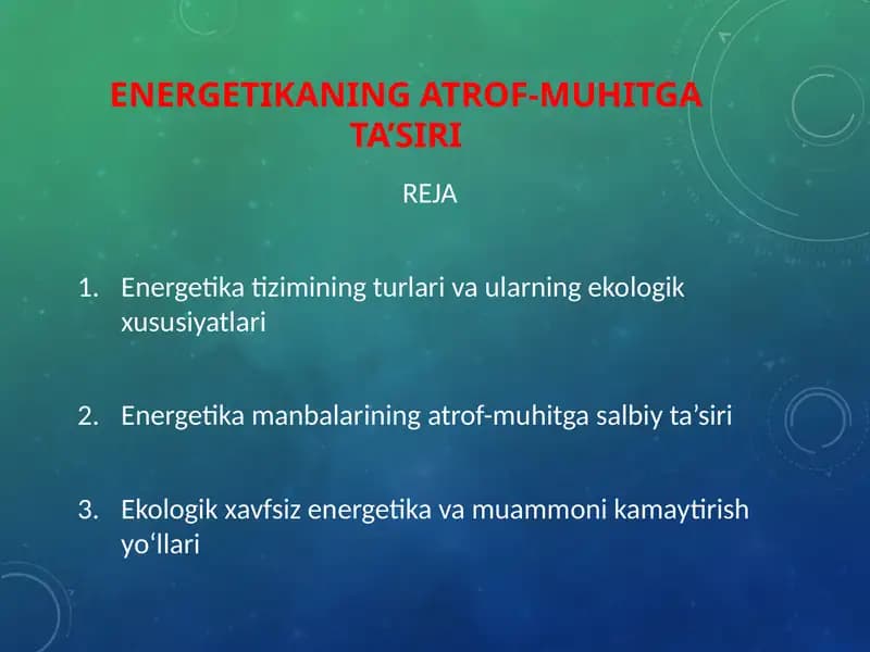 Energetikaning atrof-muhitga ta’siri