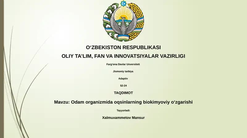 Odam organizmida oqsinlarning biokimyoviy oʻzgarishi