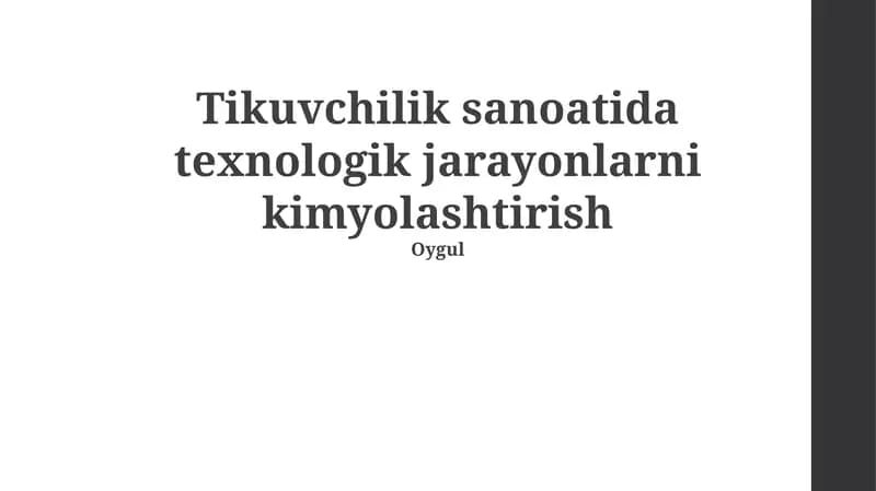 Tikuvchilik sanoatida texnologik jarayonlarni kimyolashtirish