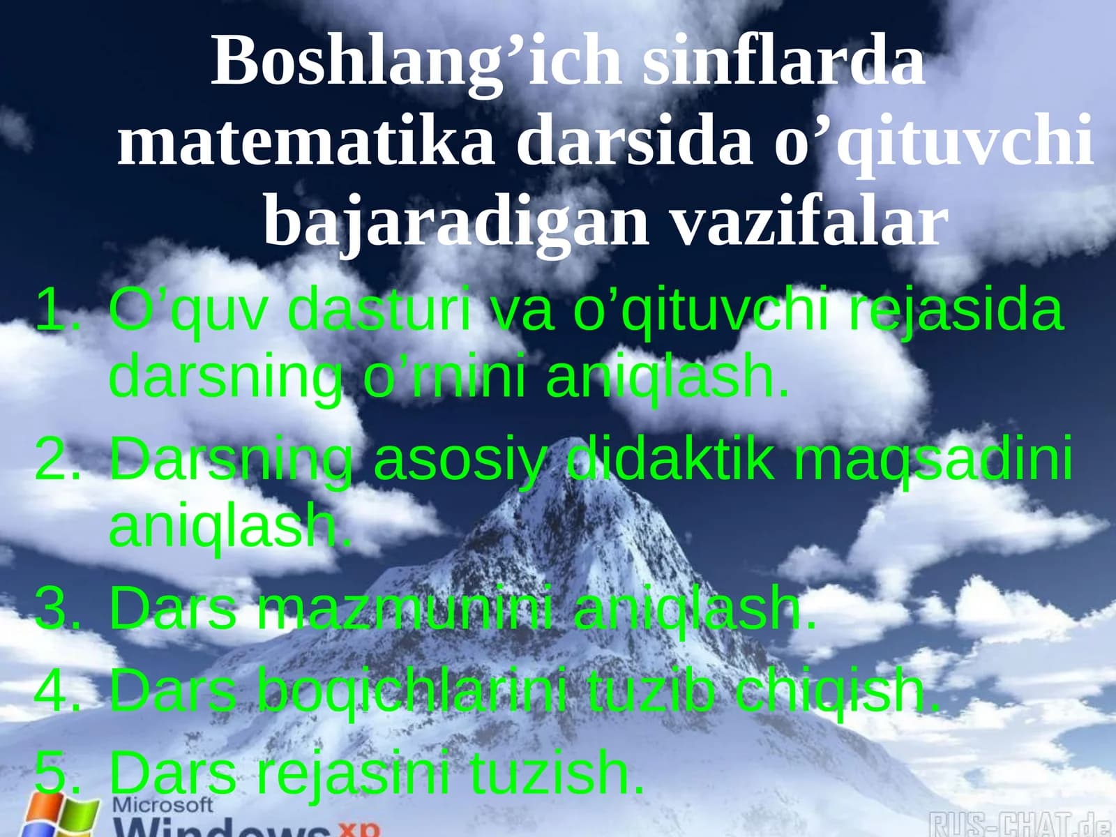 Boshlang’ich sinflarda matematika darsida o’qituvchi bajaradigan vazifalar