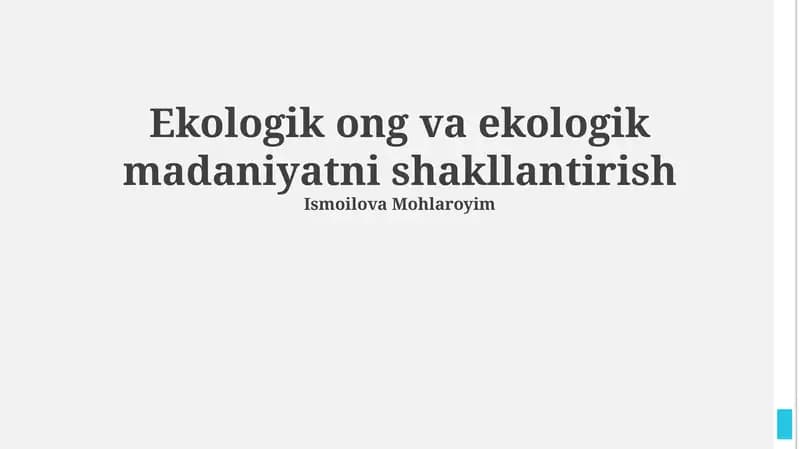 Ekologik ong va ekologik madaniyatni shakllantirish