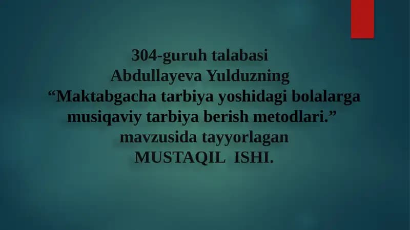 Maktabgacha tarbiya yoshidagi bolalar uchun musiqa viy tarbiyasi