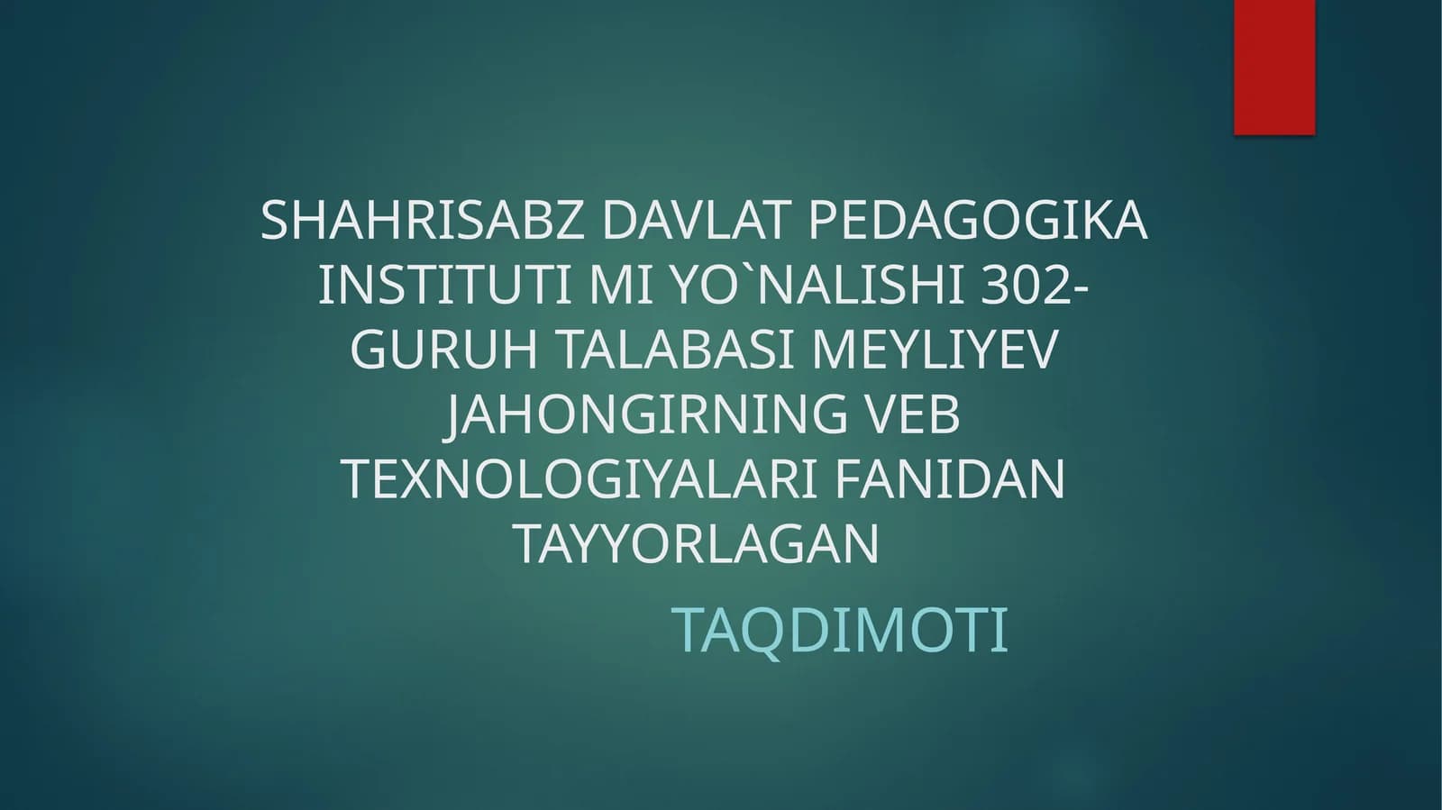 Gipermatnlimarkerlashtili(HTML)asosiytushunchalar,websahifagamatnlarnijoylashtirish,websahifadajadvallarvaformalarbilanishlash,websahifagamediafayllarnibog`lash,websahifagagrafikavatasvirlarchizish