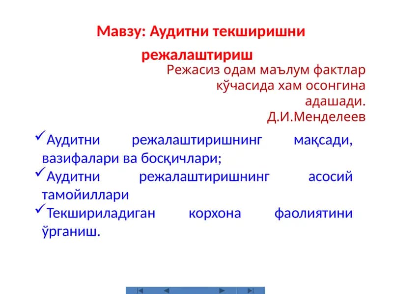 Аудитни текширишни режалаштириш