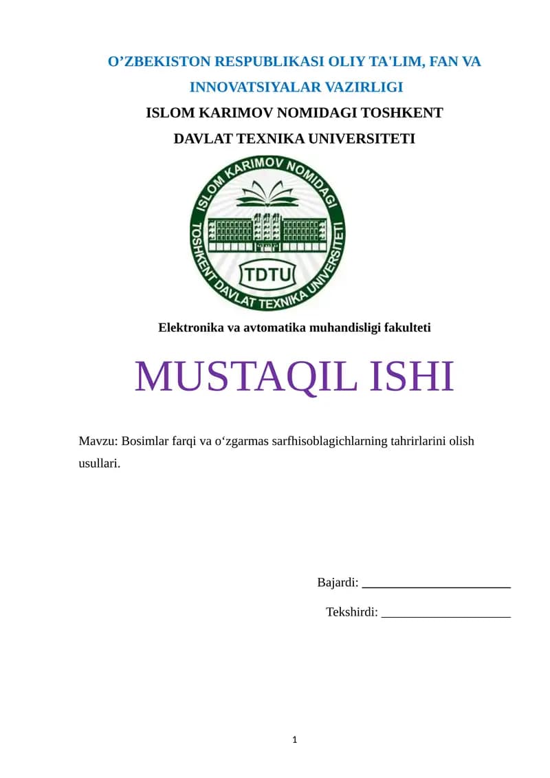 Bosimlar farqi va oʻzgarmas sarfhisoblagichlarning tahrirlarini olish usullari