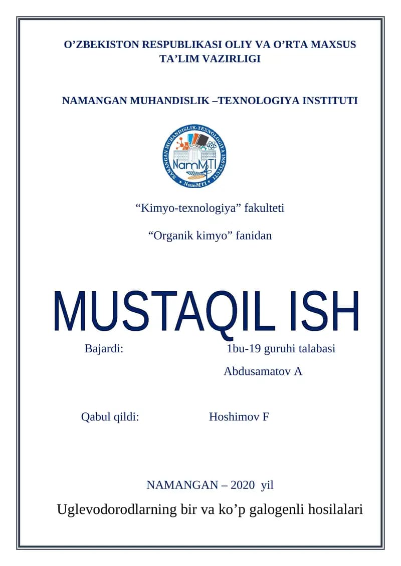 Uglevodorodlarning bir va ko'p galogenli hosilalari